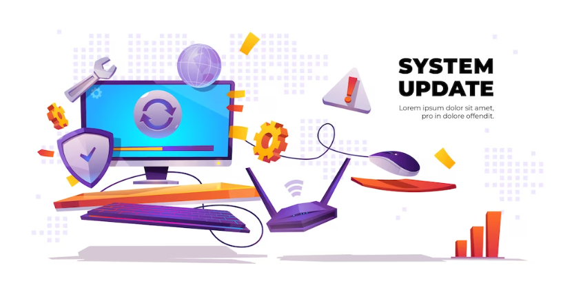 Simple illustration about computer system update, 
It is very important to update hardware and software for the smooth performance. 
